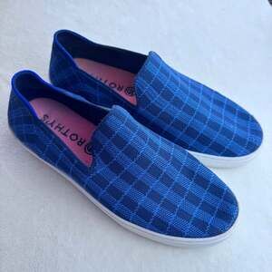 Rothy's The Sneaker Women's 8.5 Retired Indigo Gingham Blue Textile Slip On